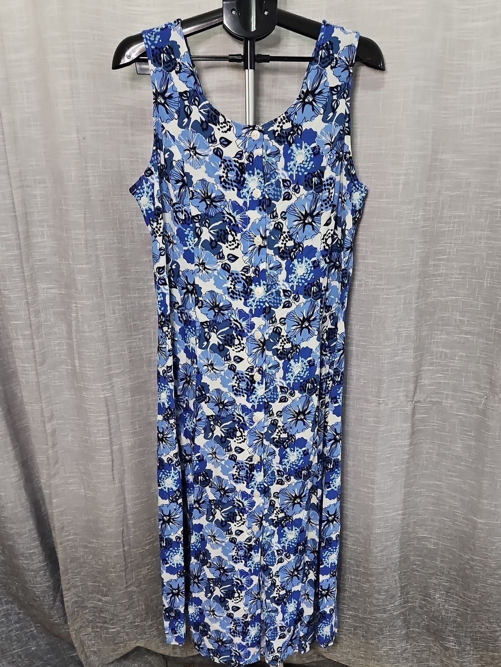 Blair Vintage Blue Floral Sleeveless Button Front Maxi Dress